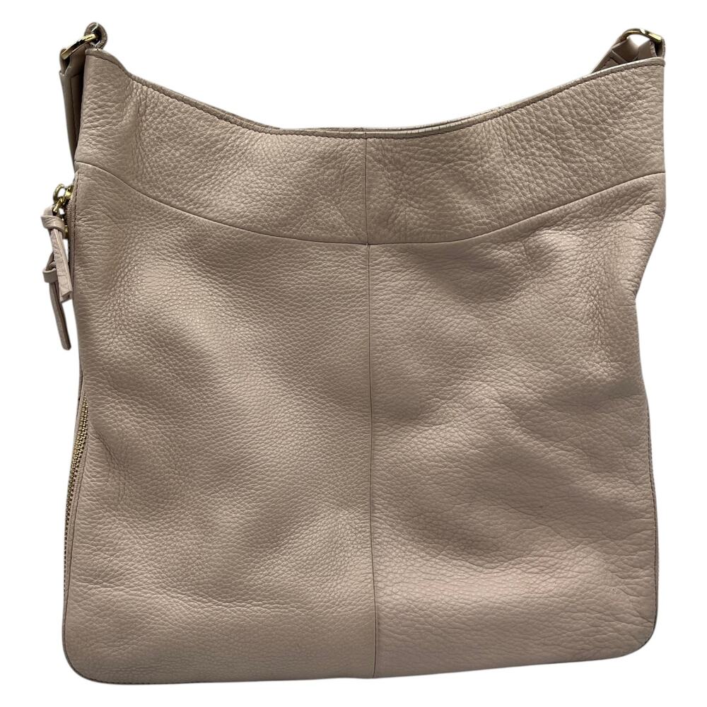 Tory Burch Shoulder Hobo Bag Ivy Pebbled Leather Expandable Zip Shell Pink Cream - Picture 4 of 10